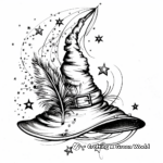 Fancy Witch Hat Coloring Pages: With Feather and Stars 1