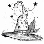 Fancy Witch Hat Coloring Pages: With Feather and Stars 2