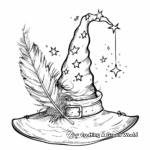 Fancy Witch Hat Coloring Pages: With Feather and Stars 4