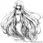 Fantasy Long-haired Anime Mermaid Coloring Pages 3