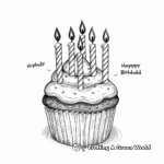 Festive Birthday Cupcake with Candles Coloring Pages 4