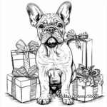 Festive French Bulldog Puppy Opening Christmas Presents Coloring Pages 1