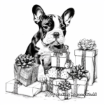 Festive French Bulldog Puppy Opening Christmas Presents Coloring Pages 2