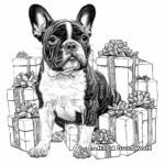 Festive French Bulldog Puppy Opening Christmas Presents Coloring Pages 3