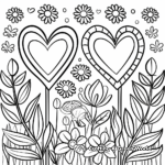 Floral Background Two Hearts Coloring Pages 2