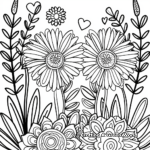Floral Background Two Hearts Coloring Pages 4