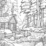 Forest Scene with Cabin Coloring Pages 2