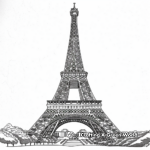 French Inspired Watercolor Eiffel Tower Coloring Pages 2