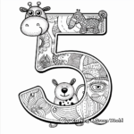 Fun Number 5 Animal Themed Coloring Pages 1