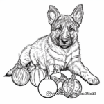 German Shepherd Puppy and Christmas Ornaments Coloring Pages 1