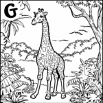 Giraffe with Jungle Background Coloring Pages 4