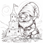 Gnome Building a Sandcastle Beach Scene Coloring Pages 2