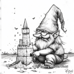 Gnome Building a Sandcastle Beach Scene Coloring Pages 3