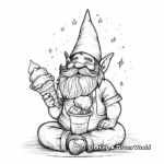 Gnome Enjoying Ice Cream: Summer-Scene Coloring Pages 1
