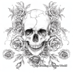 Gothic-style Skull and Roses Coloring Pages 1
