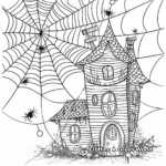 Haunted House with Spider Web Coloring Pages 1