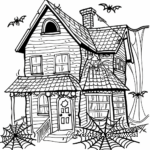 Haunted House with Spider Web Coloring Pages 2