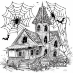 Haunted House with Spider Web Coloring Pages 3