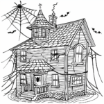Haunted House with Spider Web Coloring Pages 4