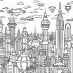 Impressive Steampunk Cityscape Coloring Pages 2