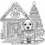 Intricate Christmas Puppy And Gingerbread House Coloring Pages 1