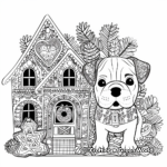 Intricate Christmas Puppy And Gingerbread House Coloring Pages 2
