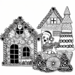 Intricate Christmas Puppy And Gingerbread House Coloring Pages 3