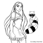 Intricate Pocahontas and Meeko (Raccoon) Coloring Pages 3