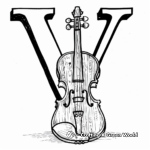 Introducing Letter 'V' with Violin Coloring Page 1