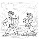 Karate in the Dojo Scene Coloring Pages 1