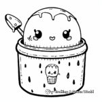 Kawaii Ice Cream Tub with Scooper Coloring Pages 2