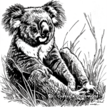 Koala in the Wild: Australian Outback Scene Coloring Pages 1