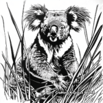 Koala in the Wild: Australian Outback Scene Coloring Pages 2
