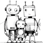 Lovely Robot Family Coloring Pages: Parents and Baby bots 3