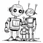 Lovely Robot Family Coloring Pages: Parents and Baby bots 4