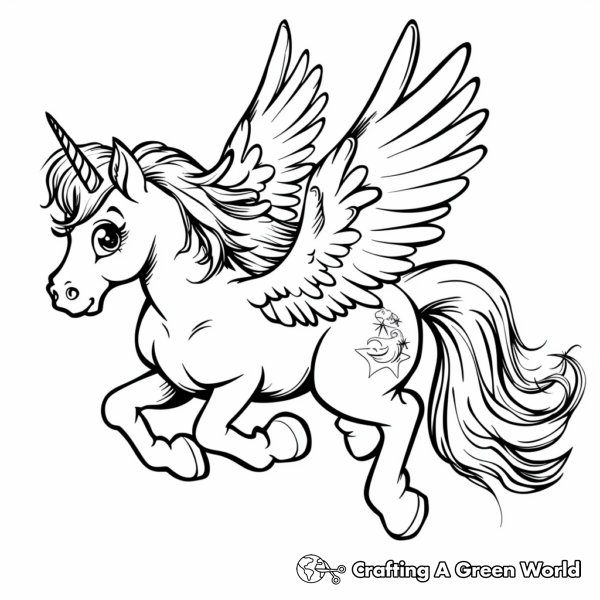 Magical Alicorn Flying Sky High Coloring Pages 1