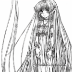 Majestic Anime Elf with Flowing Long Hair Coloring Pages 2