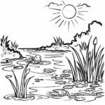Midday Sun Pond Scene Coloring Pages 1