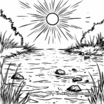 Midday Sun Pond Scene Coloring Pages 2