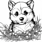 Mischievous Siberian Husky Puppy Tangled in Christmas Lights Coloring Pages 2