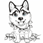 Mischievous Siberian Husky Puppy Tangled in Christmas Lights Coloring Pages 3