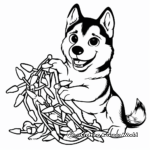 Mischievous Siberian Husky Puppy Tangled in Christmas Lights Coloring Pages 4