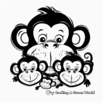 Monkey Face Family Coloring Pages: Male, Female, and Babies 3