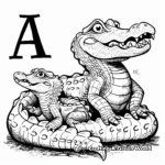 Mother Alligator with Baby: Family Coloring Pages 1