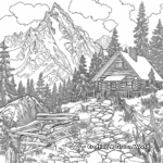 Mountain Scenery with Cabin Coloring Pages 1