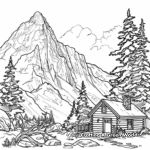 Mountain Scenery with Cabin Coloring Pages 2
