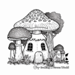 Mushroom House in the Forest: Nature-Scene Coloring Pages 4