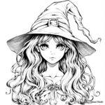 Mysterious Long-haired Anime Witch Coloring Pages 1