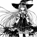 Mysterious Long-haired Anime Witch Coloring Pages 2