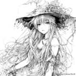 Mysterious Long-haired Anime Witch Coloring Pages 3